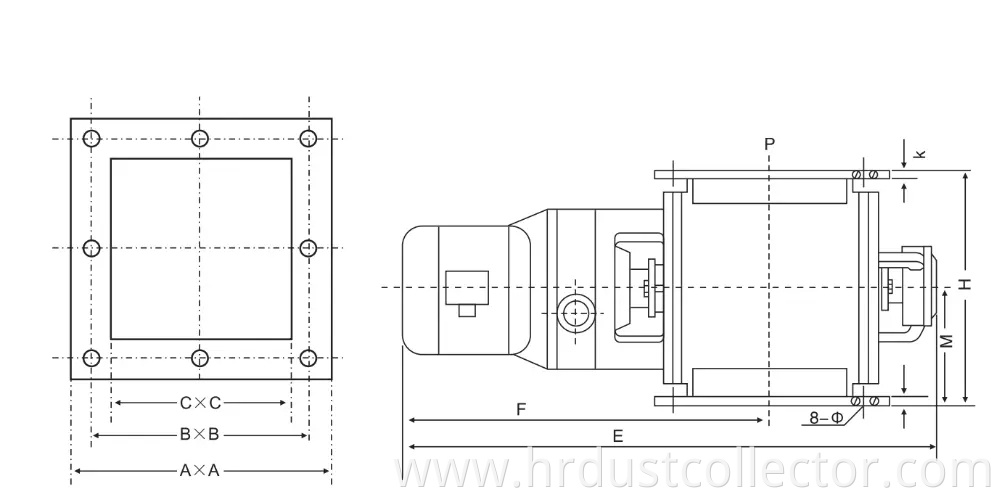 Square or round flanged impeller rotary valve